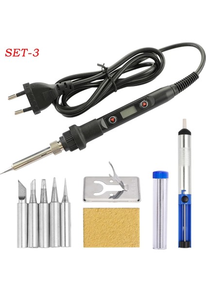 Siyah Set-3 Tarzı 220V Ab Fişi LCD Dijital Ekran 80W Havya Ayarlanabilir Sıcaklık Elektrikli Havya Kaynak Rework Istasyonu Tamir Araçları Kiti Seti (Yurt Dışından)