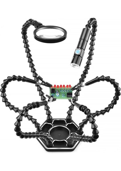 Siyah Stil Blackblue Büyüteç USB El Feneri Lehimleme Istasyonu Üçüncü Yardım El Tutucu 6 Esnek Kol ile Çoklu Kaynak El Aletleri (Yurt Dışından) fiyatları