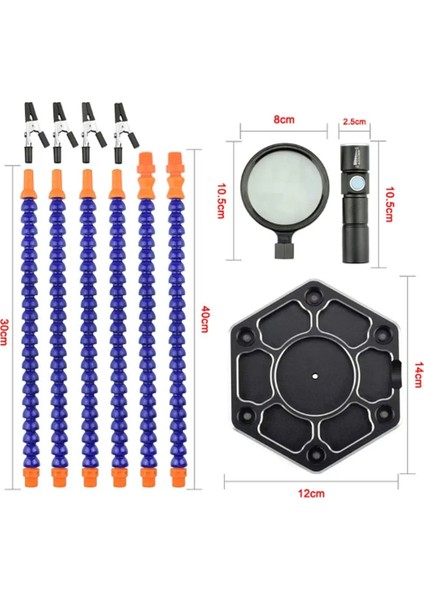 Siyah Stil Blackblue Büyüteç USB El Feneri Lehimleme Istasyonu Üçüncü Yardım El Tutucu 6 Esnek Kol ile Çoklu Kaynak El Aletleri (Yurt Dışından)