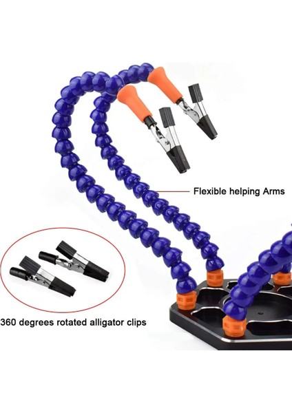 Siyah Stil Blackblue Büyüteç USB El Feneri Lehimleme Istasyonu Üçüncü Yardım El Tutucu 6 Esnek Kol ile Çoklu Kaynak El Aletleri (Yurt Dışından)