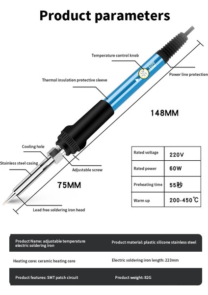 20G 0,8 mm Stili Ayarlanabilir Sıcaklık Elektrikli Havya 220V 110V Havya USB Lehim Kalay Kaynak Lehim Isıtma Uç Onarım Aracı (Yurt Dışından)