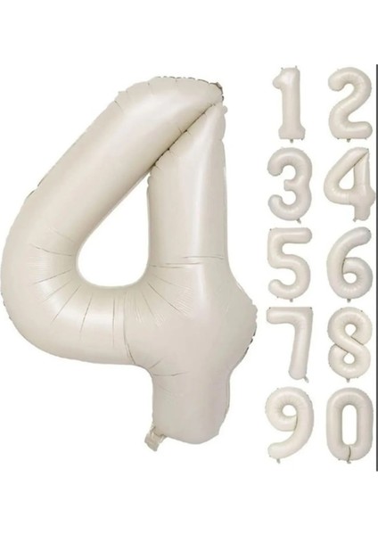 Folyo Balon 4 Rakamı 76 cm Krem Renk