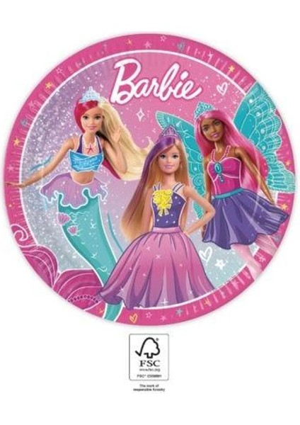 Barbie Lisanslı Kağıt Tabak 8 Adet