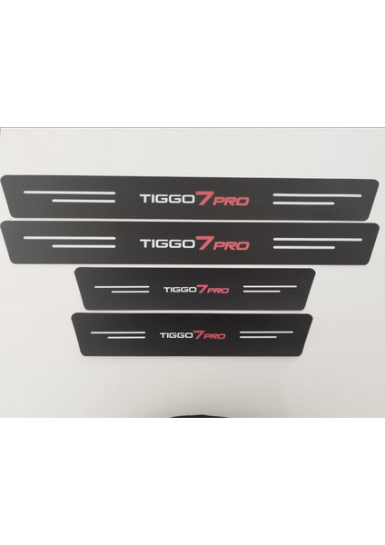 Chery TİGGO7PRO Logolu Karbon Kapı Eşiği Koruyucu Suni Deri 4'lü Set