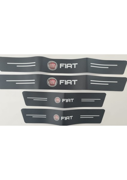 Fiat Logolu Karbon Kapı Eşiği Koruyucu Suni Deri 4'lü Set