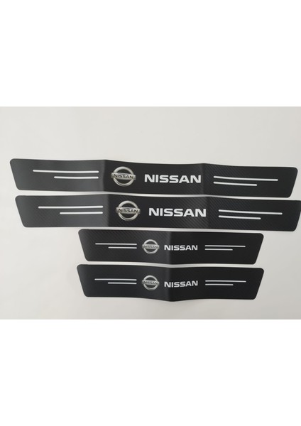 Nissan Logolu Karbon Kapı Eşiği Koruyucu Suni Deri 4'lü Set