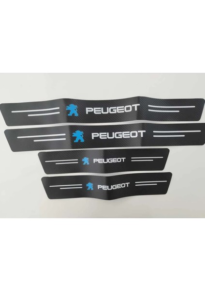 Peugeot Logolu Karbon Kapı Eşiği Koruyucu Suni Deri 4'lü Set