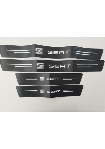 Seat Logolu Karbon Kapı Eşiği Koruyucu Suni Deri 4'lü Set