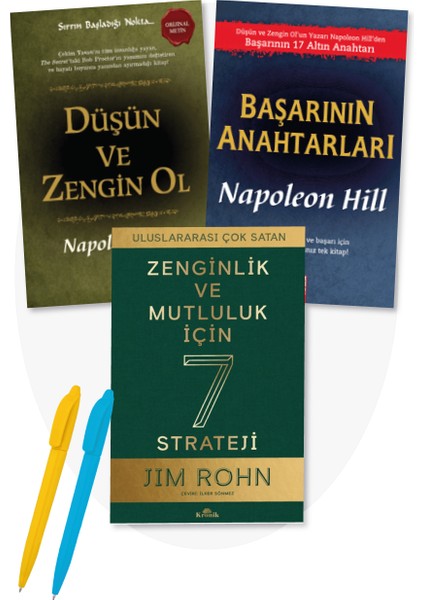 Zenginlik ve Mutluluk Için 7 Strateji Jim Rohn + Başarının Anahtarları + Düşün ve Zengin Ol Napoleon Hill + Alfa Kalem - 3 Kitap Set -