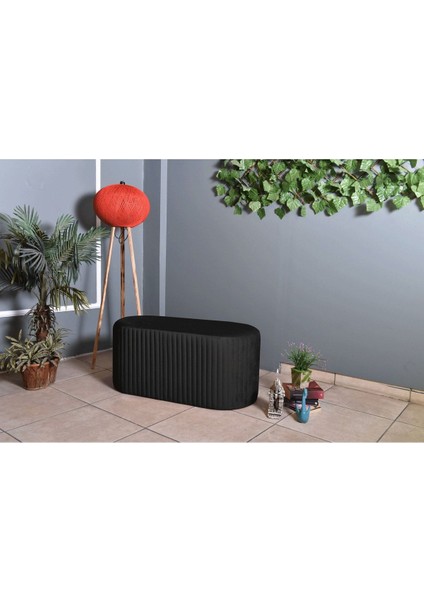 Velluto Lungo Lounge Antrasit Puf - 90cm Oval Dekoratif Puf Koltuk