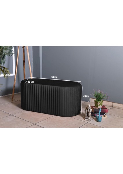 Velluto Lungo Lounge Antrasit Puf - 90cm Oval Dekoratif Puf Koltuk modelleri