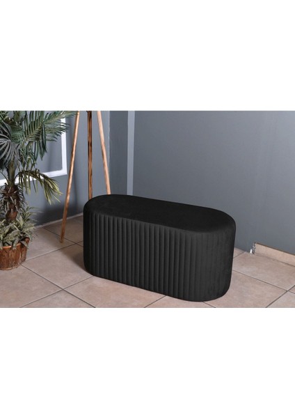 Velluto Lungo Lounge Antrasit Puf - 90cm Oval Dekoratif Puf Koltuk fırsatları