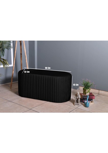 Velluto Lungo Lounge Siyah Puf - 90cm Oval Dekoratif Puf Koltuk modelleri