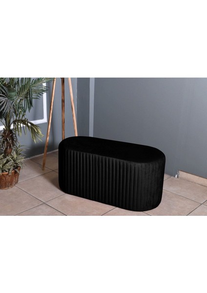 Velluto Lungo Lounge Siyah Puf - 90cm Oval Dekoratif Puf Koltuk fırsatları