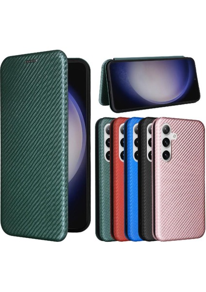 Samsung Galaxy S24 Kart Ekleme Deri Folio Flip Case Fiber Için Telefon Kılıfı (Yurt Dışından)