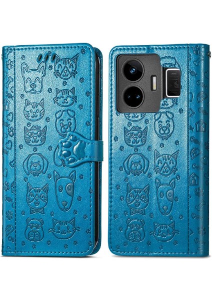 1 Realme Gt Neo 5 Için Karikatür Hayvanlar Kısa Kayış Flip Telefon Kılıfı (Yurt Dışından)