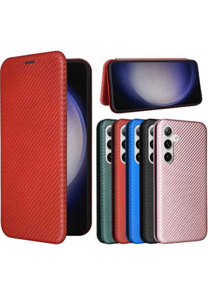 Samsung Galaxy S24 Kart Ekleme Deri Folio Flip Case Fiber Için Telefon Kılıfı (Yurt Dışından)
