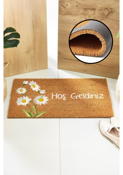 Papatyalı Hoş Geldiniz Yazılı Kapı Önü Paspası