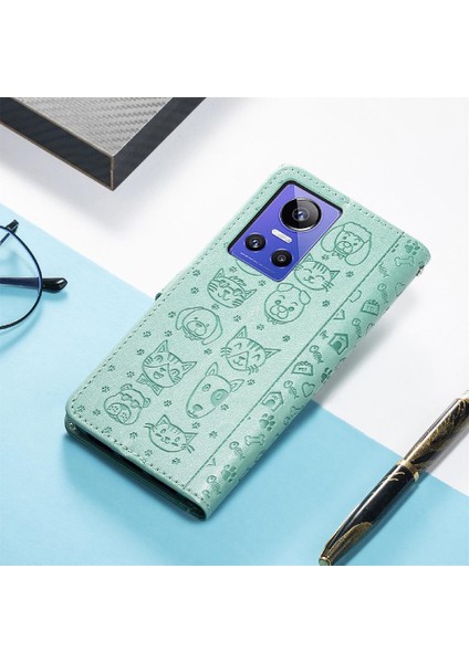Realme Gt Neo 3 Darbeye Karikatür Hayvanlar Için Deri Flip Telefon Kılıfı (Yurt Dışından)