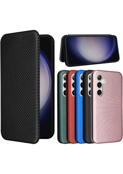 Samsung Galaxy S24 Kart Ekleme Deri Folio Flip Case Fiber Için Telefon Kılıfı (Yurt Dışından)