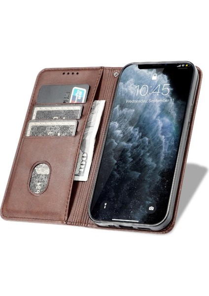 Iphone 11 Için Pro Kart Ekleme Manyetik Karbon Fiber Deri Folio Telefon Kılıfı (Yurt Dışından)