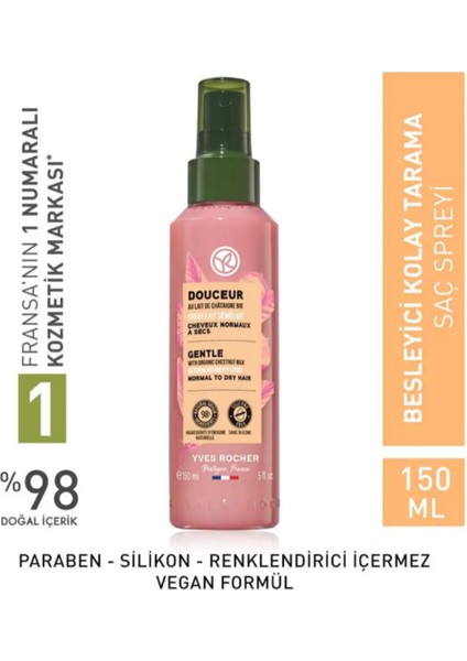 Yves Rocher Kolay Saç Tarama Spreyi / Douceur Organik Kestane Sütü 150 ml