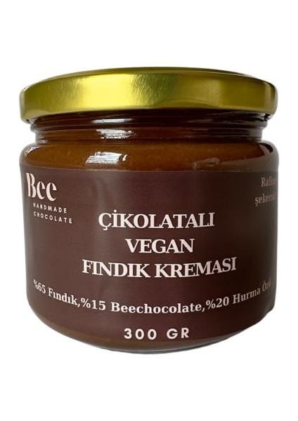 Rafine Şekersiz El Yapımı Çikolatalı Vegan Fındık Kreması 300 gr