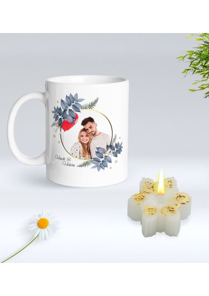 Yılbaşı Hediyesi Bk Gift Kişiye Özel Yeni Yıl Tasarımlı Beyaz Kupa Bardak ve Kokulu Kar Tanesi Mum Hediye Seti-1, Sevgiliye Hediye, Arkadaşa Hediye
