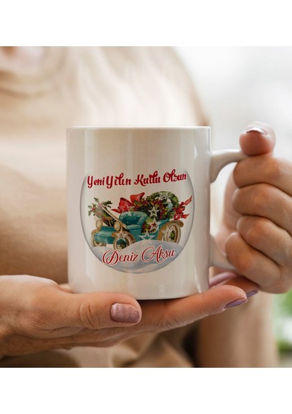 Yılbaşı Hediyesi Bk Gift Kişiye Özel Yeni Yıl Tasarımlı Beyaz Kupa Bardak ve Plakalı Nostaljik Vosvos Mum Hediye Seti-12, Sevgiliye, Arkadaşa Hediye fiyatları