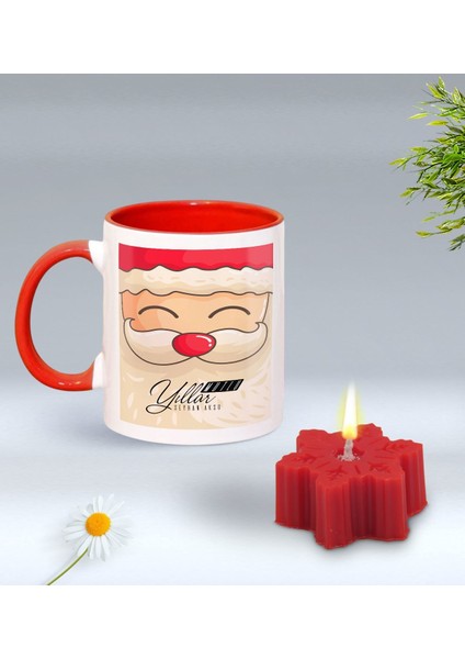 Yılbaşı Hediyesi Bk Gift Kişiye Özel Yeni Yıl Tasarımlı Kırmızı Kupa Bardak ve Kırmızı Kar Tanesi Kokulu Mum Hediye Seti-9, Sevgiliye, Arkadaşa Hediye