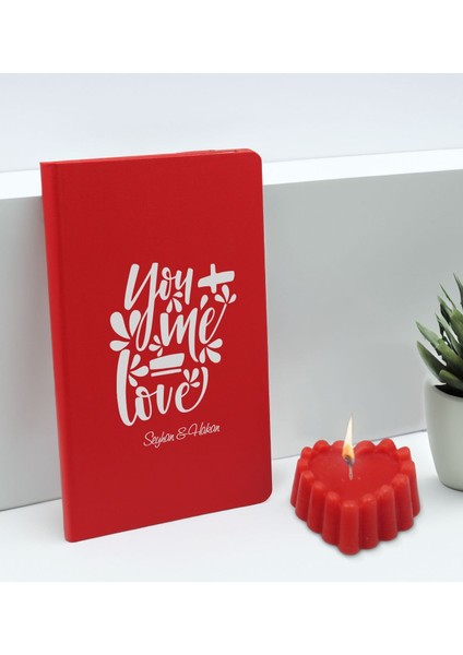 Sevgililere Özel Isimli Kırmızı Defter ve Kokulu Kalp Mum Hediye Seti-12, Sevgiliye Hediye, Sevgililer Günü