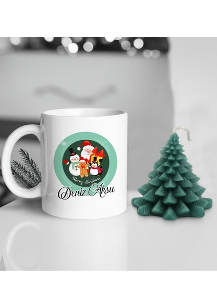 Yılbaşı Hediyesi Bk Gift Kişiye Özel Yeni Yıl Tasarımlı Beyaz Kupa Bardak ve Kokulu Çam Ağacı Mum Hediye Seti-3, Sevgiliye Hediye, Arkadaşa Hediye