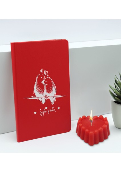 Sevgililere Özel Isimli Kırmızı Defter ve Kokulu Kalp Mum Hediye Seti-1, Sevgiliye Hediye, Sevgililer Günü