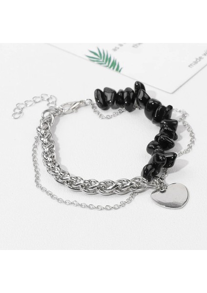 Aşk Kalp Metal Kadın Erkekler Için Düzensiz Ametist Kristal Metal Zincir Çift Moda Takı Bileklik (Yurt Dışından)