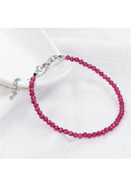 Kadın Basit Kırmızı Taş Boncuk Kristal Gümüş Renk Zincir Moda Takı Erkekler Için Ayarlanabilir El Yapımı Bileklik (Yurt Dışından) fiyatları