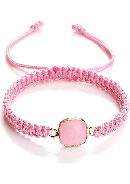 Kadın Moda Pembe Iplik Örgü Halat Zincir Kristal Kuvars Taş Charm Dostluk Ayarlanabilir Takı Bileklik (Yurt Dışından)