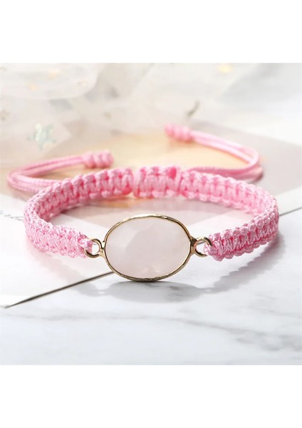 Kadın Moda Pembe Iplik Örgü Halat Zincir Kristal Kuvars Taş Charm Dostluk Ayarlanabilir Takı Bileklik (Yurt Dışından)