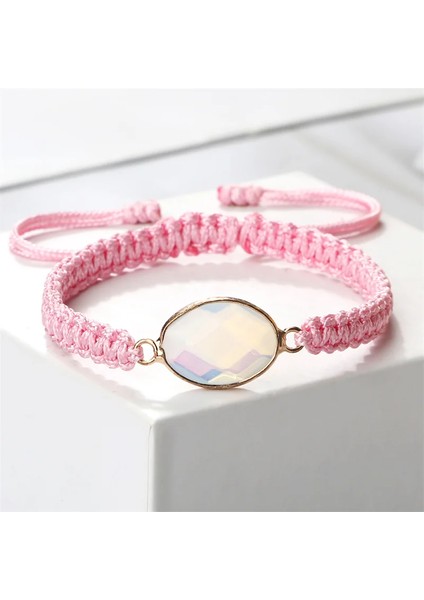 Kadın Moda Pembe Iplik Örgü Halat Zincir Kristal Kuvars Taş Charm Dostluk Ayarlanabilir Takı Bileklik (Yurt Dışından)