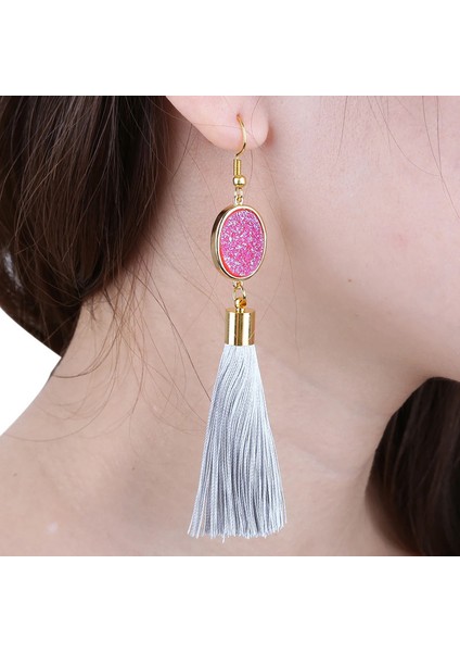 Vintage Boho Stil Püskül Dangle Reiki Kristal Uzun Zincir Damla Kadın Takı Tatlı Kızlar Küpe (Yurt Dışından)