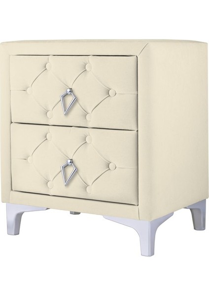 Ruby 2 Çekmeceli Komodin Silver Model Kapitoneli İki Kapaklı Komodin Beyaz modelleri