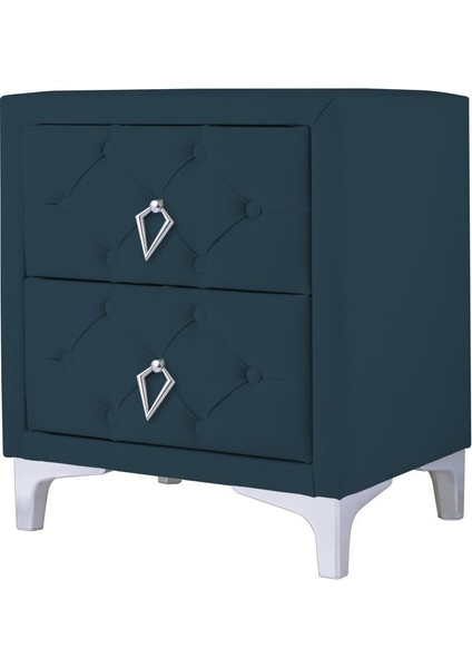 Ruby 2 Çekmeceli Komodin Silver Model Kapitoneli İki Kapaklı Komodin Mavi modelleri