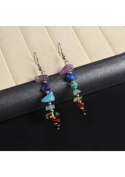 Şifalı Reiki 7 Çakra Doğal Kristal Taş Çip Dangle Ametist Çakıl Damla Takı Kulak Çıtçıtları Küpe (Yurt Dışından)