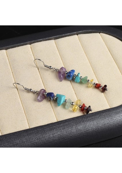 Şifalı Reiki 7 Çakra Doğal Kristal Taş Çip Dangle Ametist Çakıl Damla Takı Kulak Çıtçıtları Küpe (Yurt Dışından)