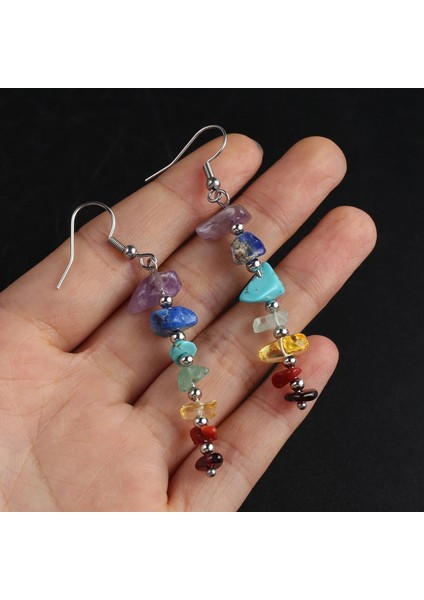 Şifalı Reiki 7 Çakra Doğal Kristal Taş Çip Dangle Ametist Çakıl Damla Takı Kulak Çıtçıtları Küpe (Yurt Dışından)