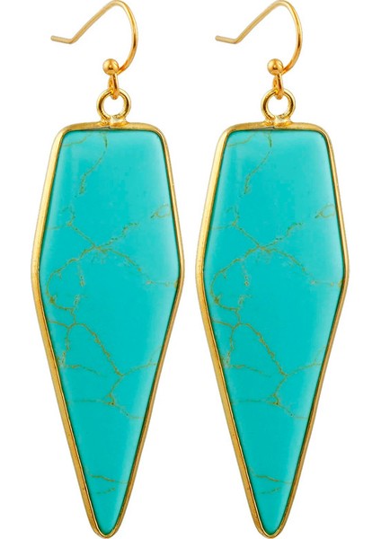 Geometrik Yeşil Cam Howlite Turkuaz Dangle Reiki Aytaşı Damla Kadın Takı Küpe (Yurt Dışından)