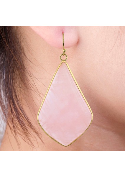 Doğal Kristal Taş Gül Kuvars Geometrik Rhombus Dangle Reiki Damla Kadın Takı Tatlı Kız Küpe (Yurt Dışından) fırsatları