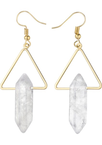 Altıgen Çift Sivri Kristal Değnek Altın Üçgen Dangle Damla Kadın Takı Küpe (Yurt Dışından)