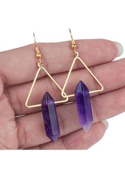 Altıgen Çift Sivri Kristal Değnek Altın Üçgen Dangle Damla Kadın Takı Küpe (Yurt Dışından)