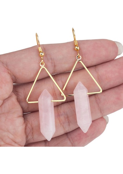 Altıgen Çift Sivri Kristal Değnek Altın Üçgen Dangle Damla Kadın Takı Küpe (Yurt Dışından)