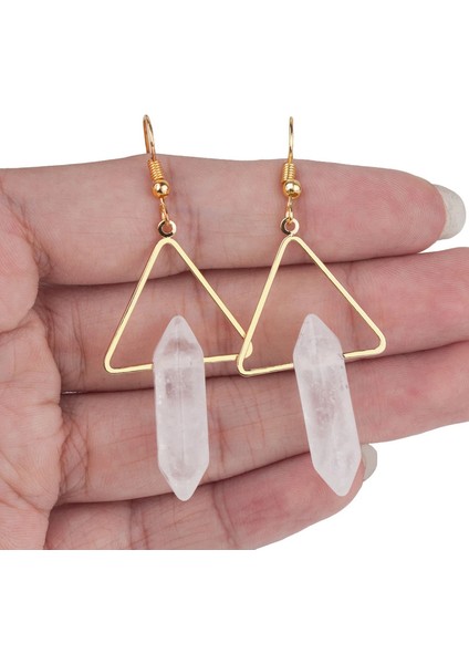 Altıgen Çift Sivri Kristal Değnek Altın Üçgen Dangle Damla Kadın Takı Küpe (Yurt Dışından)